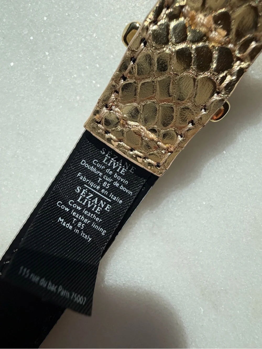 Sezane Gold Snake-Embossed Belt with Gold Buckle